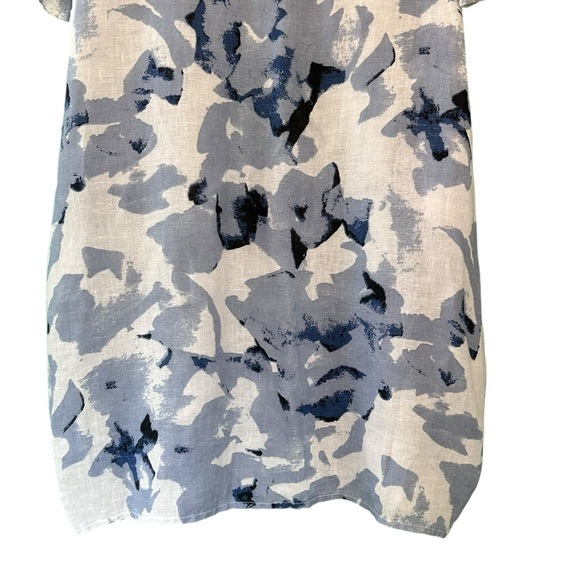 WoolOvers Womens Linen Tunic Dress Blue White Lagenlook Print Pockets Size 10 - Picture 10 of 12